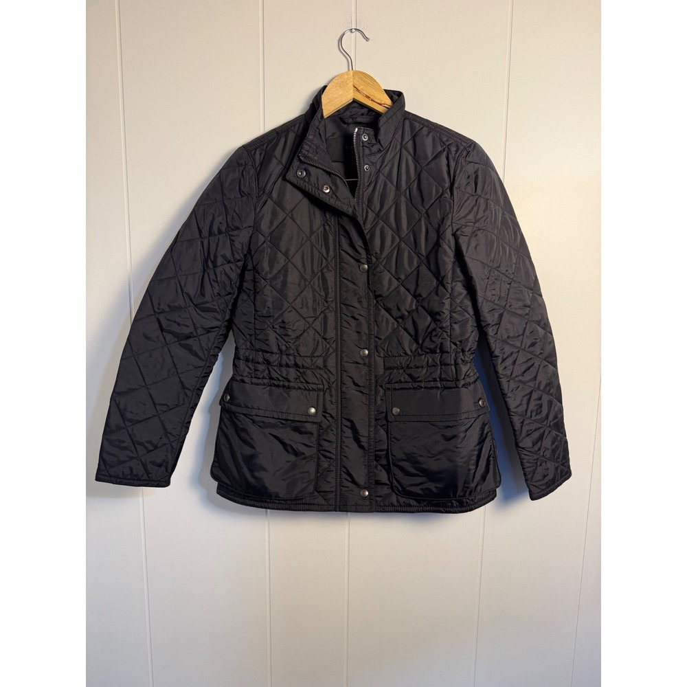 Coach Quilted Barn Jacket XS Black Leather Trim Diamond Quilt Field Coat